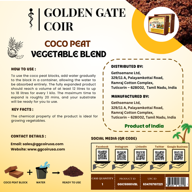 Coco Peat Block - Vegetable Blend - 5kg block - 75ltr